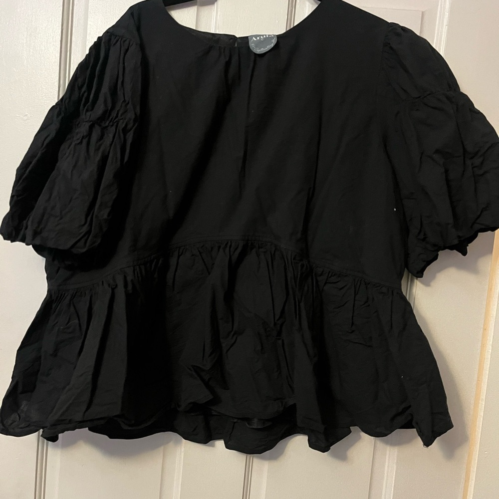 ARULA Black Peplum Puff Sleeve Blouse